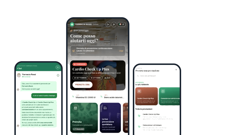 App paziente: chat con l'assistente, home con campagne e prenotazione prestazioni