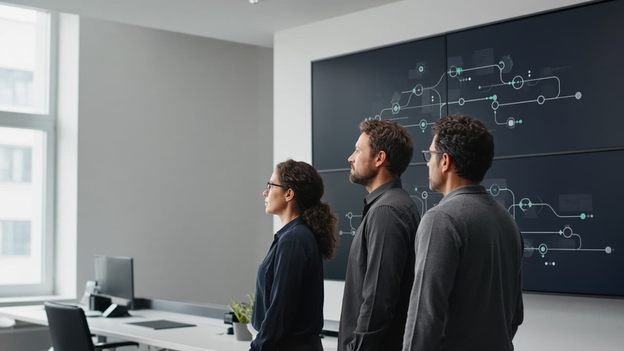 Team tecnico che analizza i flussi di una rete di comunicazione