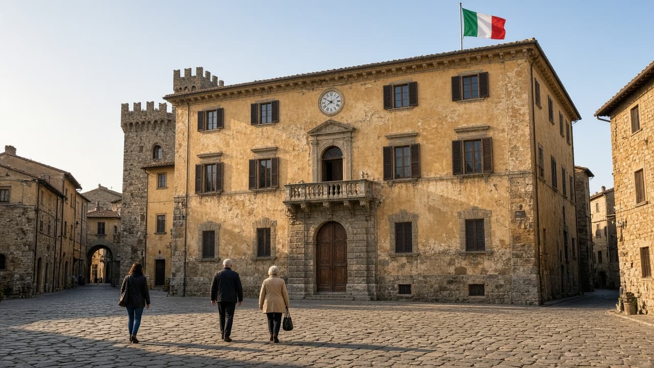 Palazzo comunale italiano in una piazza storica