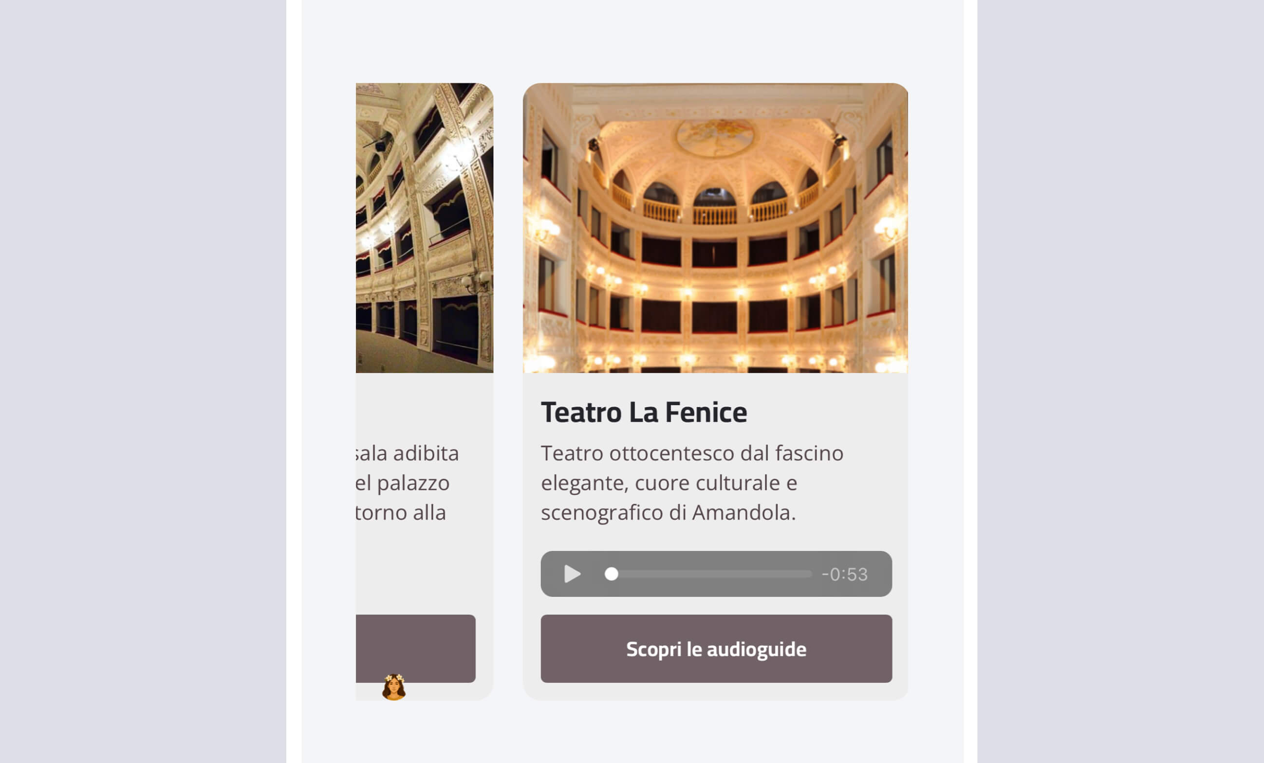 Esempio di esperienza digitale con schede di contenuto e audioguide
